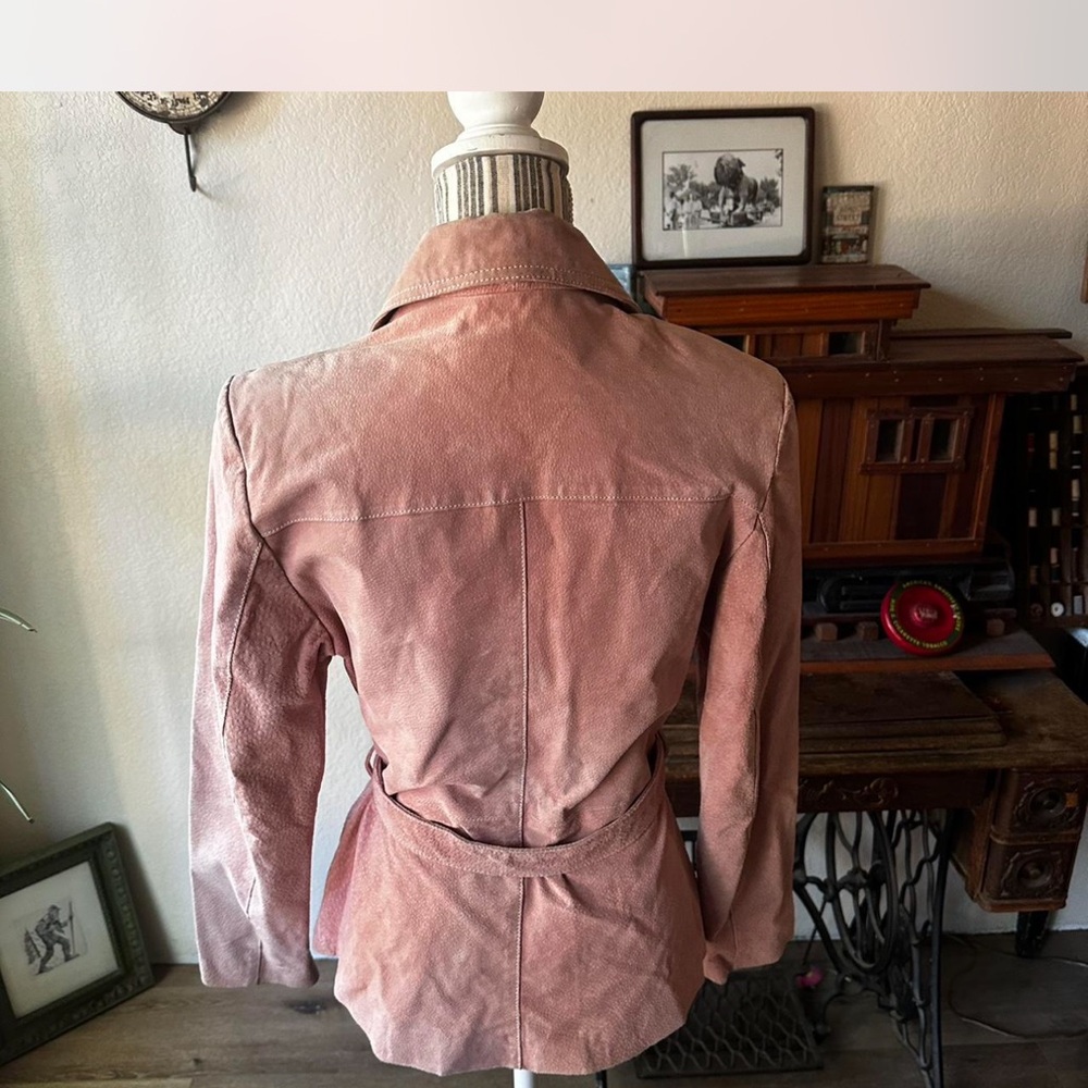 Women's Pink Genuine Leather Suede Jacket - Picture 4 of 7